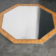 70s mirror, burl wood, metal frame