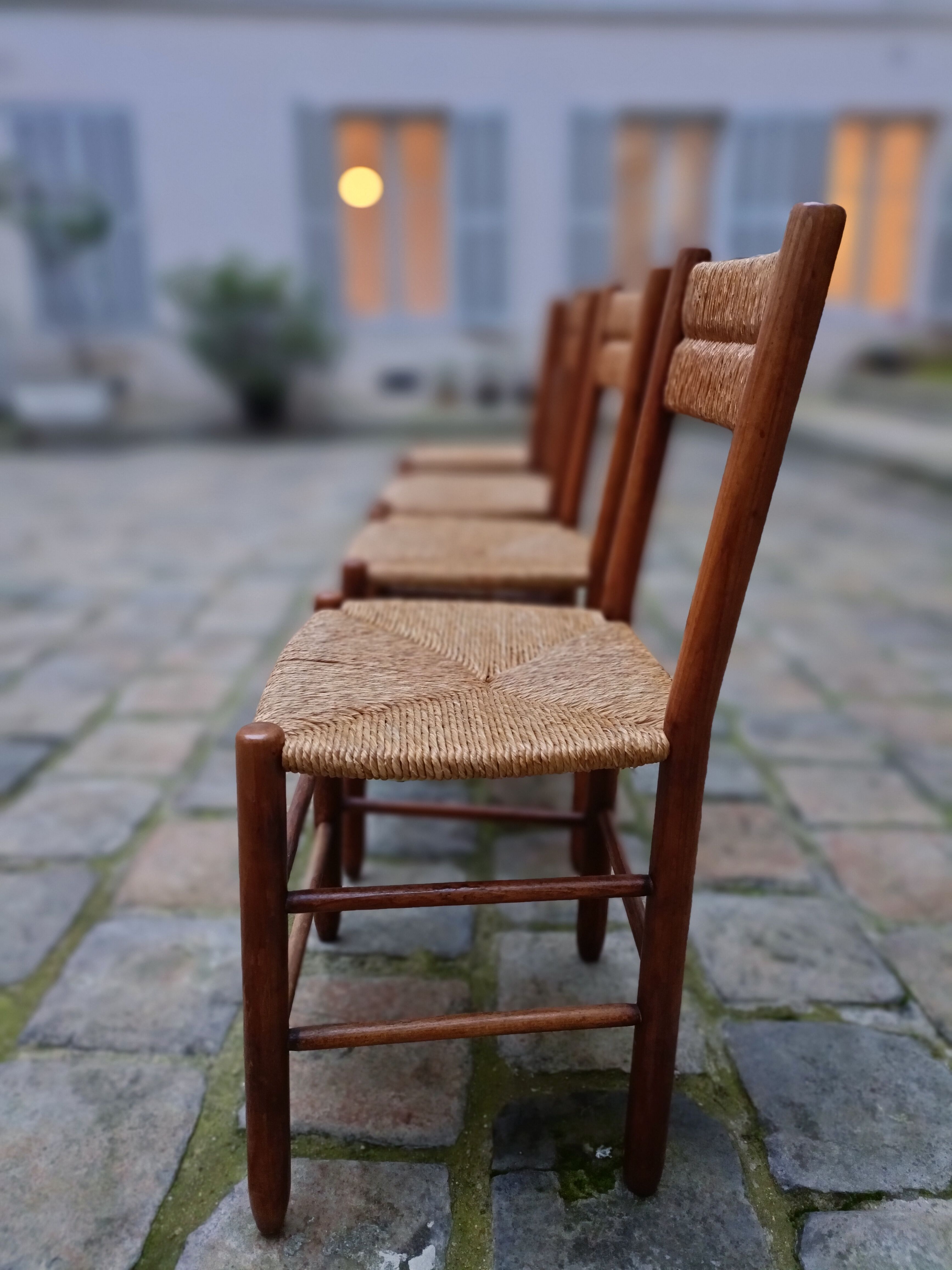 4 chairs wood and straw, 50