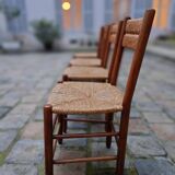 4 chairs wood and straw, 50