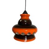 Ceramic pendant lamp, vintage Space Age hanging light, retro 1970s design, pen