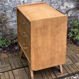 Vintage chest of drawers with compass feet, raw oak, 1960