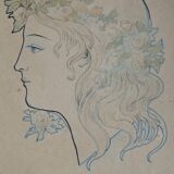 Original old drawing art nouveau portrait of a woman
