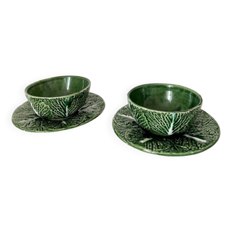 Cabbage barbotine bowls and saucers