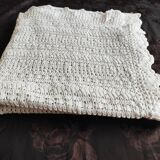 White cotton bedspread - throw with geometric chevron pattern