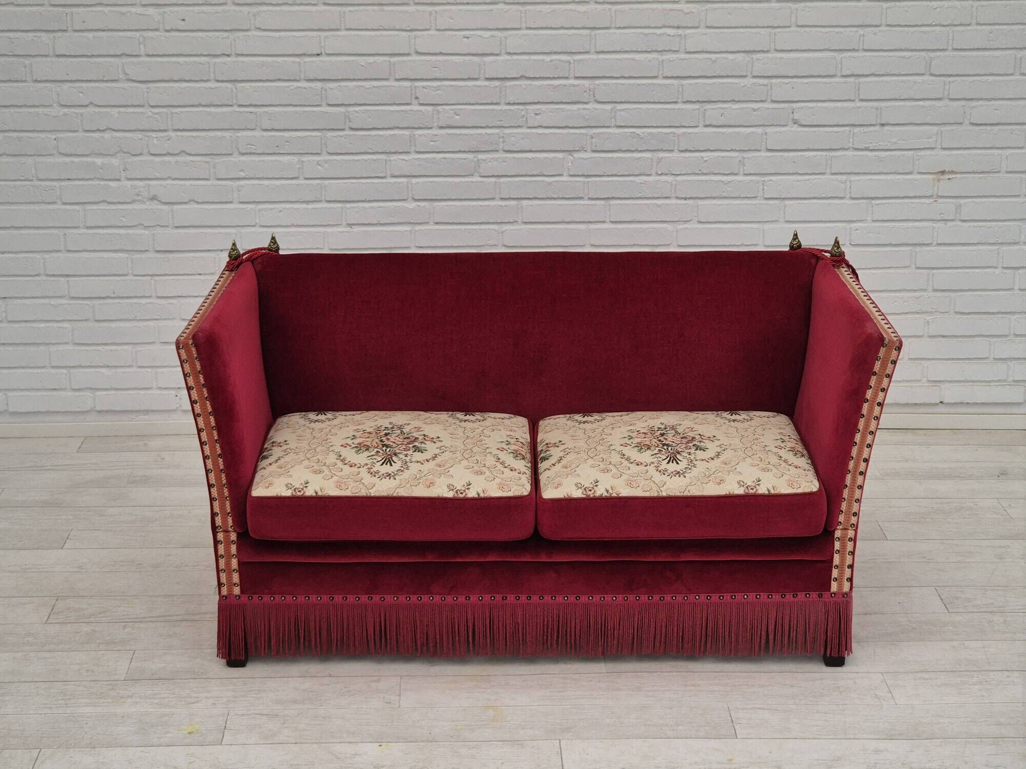 1970s, Danish 2 seater sofa, original condition, furniture velour, ash wood.