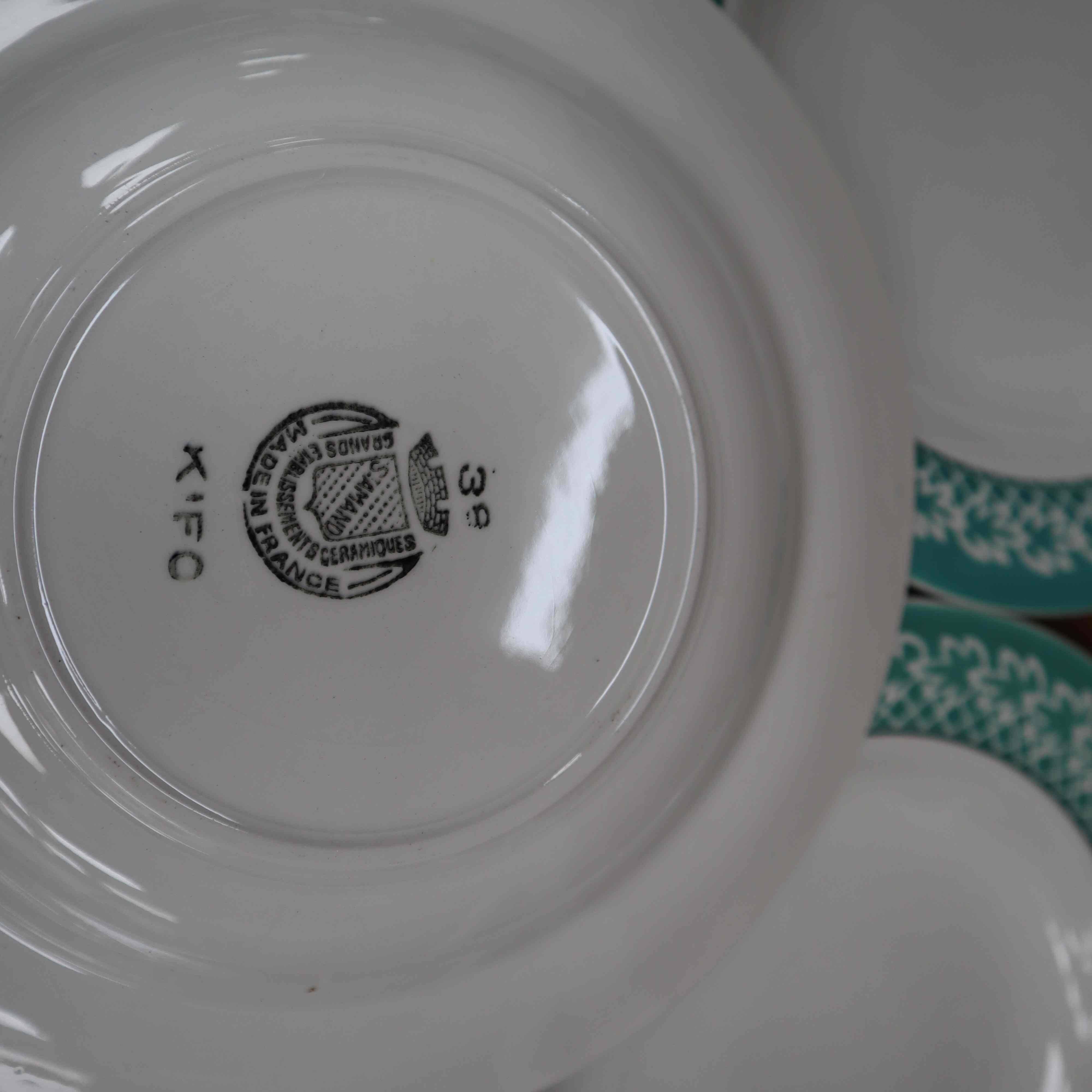 Set of 6 KIFO L'Amandinoise soup plates with green leaf decor