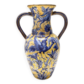 Handmade Yellow and Blue Glazed Ceramic Amphora Vase by Zulimo Aretini, Ita