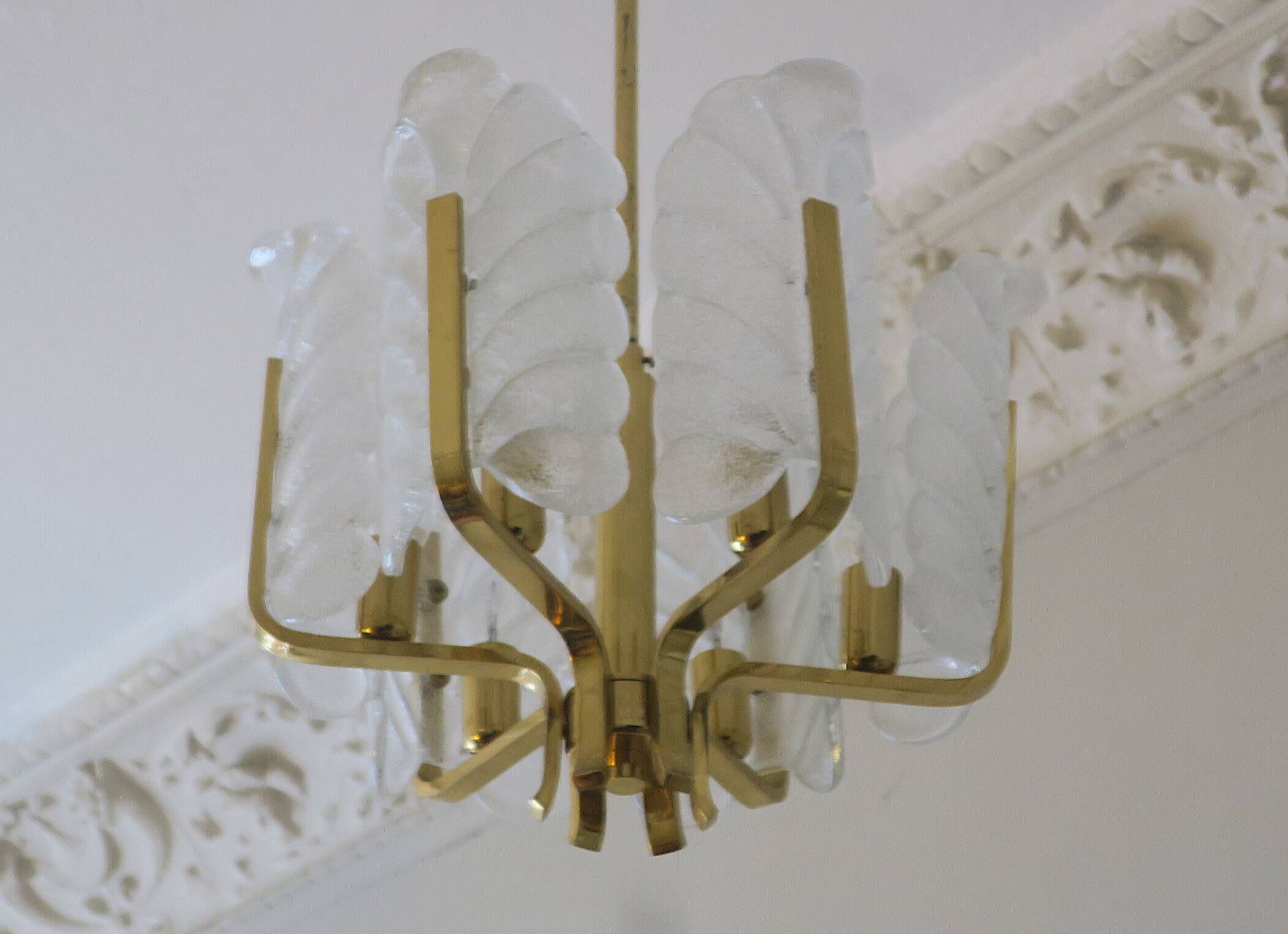 Carl Fagerlund brass and glass acanthus leaf chandelier, Sweden 1960s