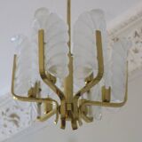 Lustre en laiton et feuille d'acanthe en verre de Carl Fagerlund, Suède, années 1960