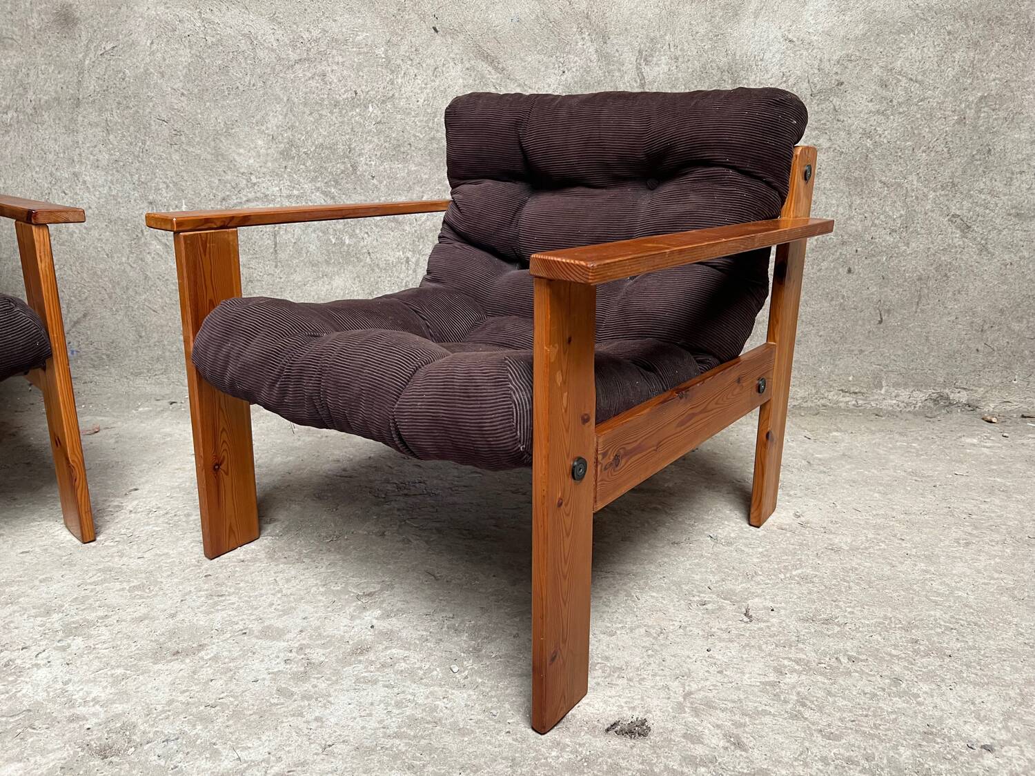 Pair of vintage pine armchairs 1970 1980 design look