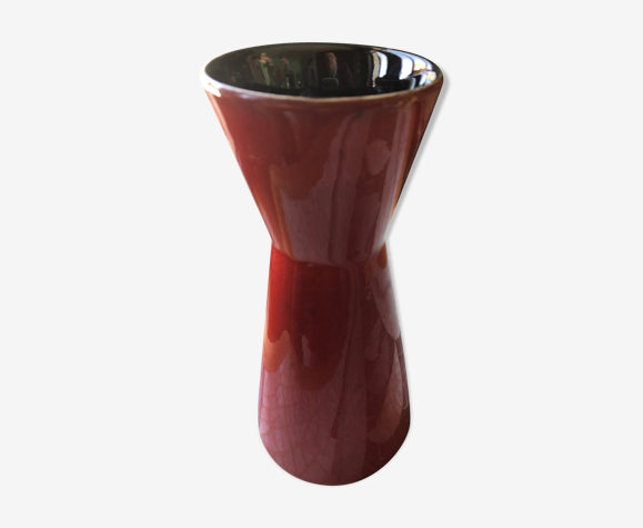 Vase diabolo en céramique rouge des années 50