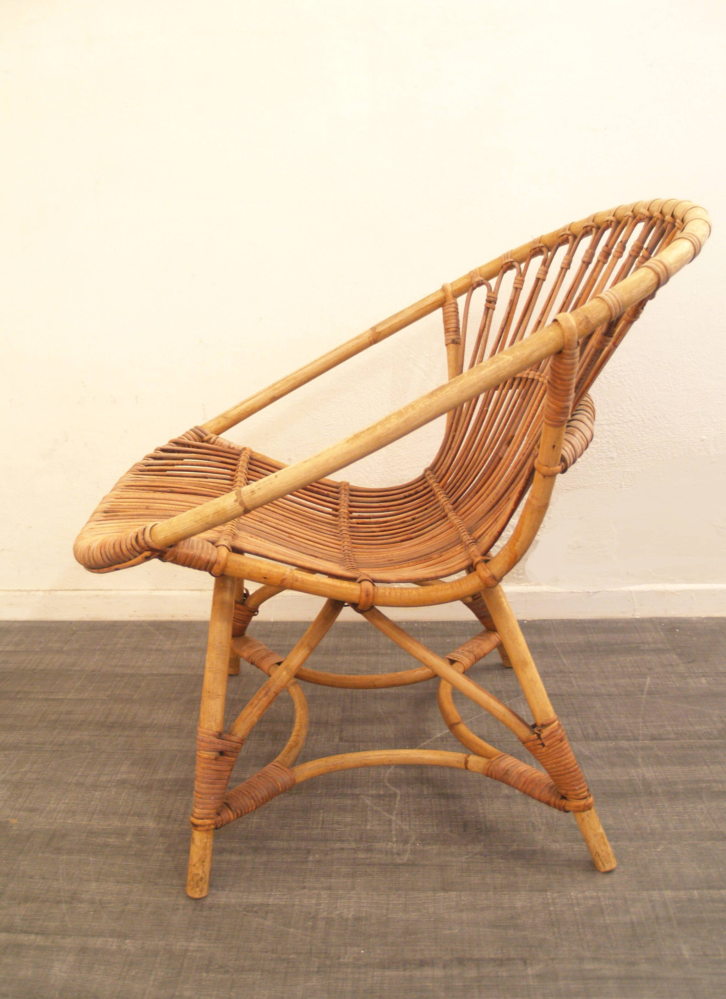 Rohe Noordwolde (Dutch) vintage rattan armchair from the 1960s design Dirk van Sliedregt