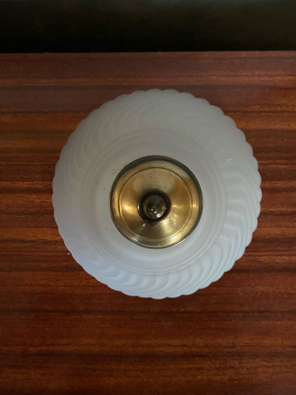 Antique Ceiling Light Sconce Molded Glass + Metal Support 70s Vintage #B845