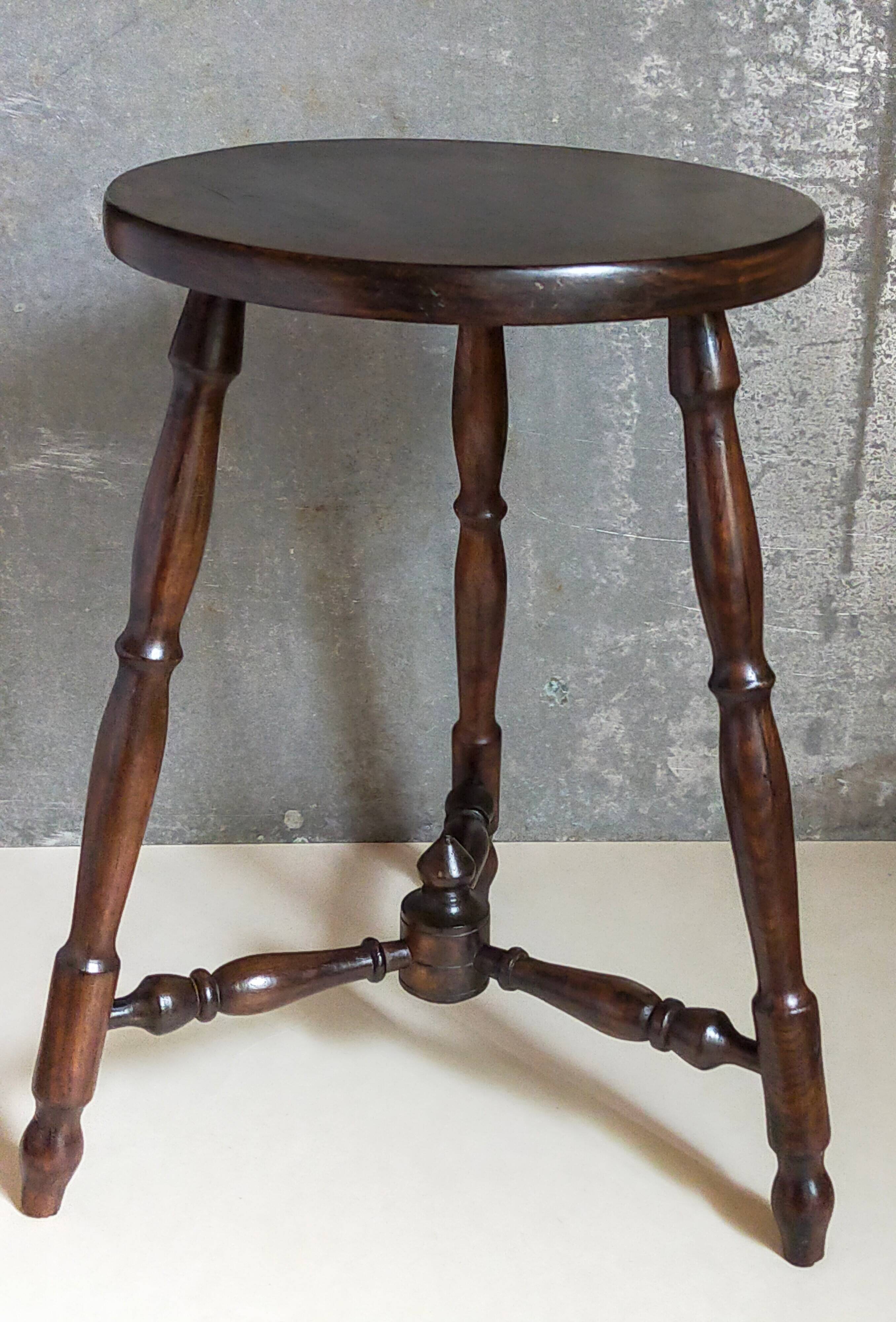 Vintage turned solid wood tripod stool