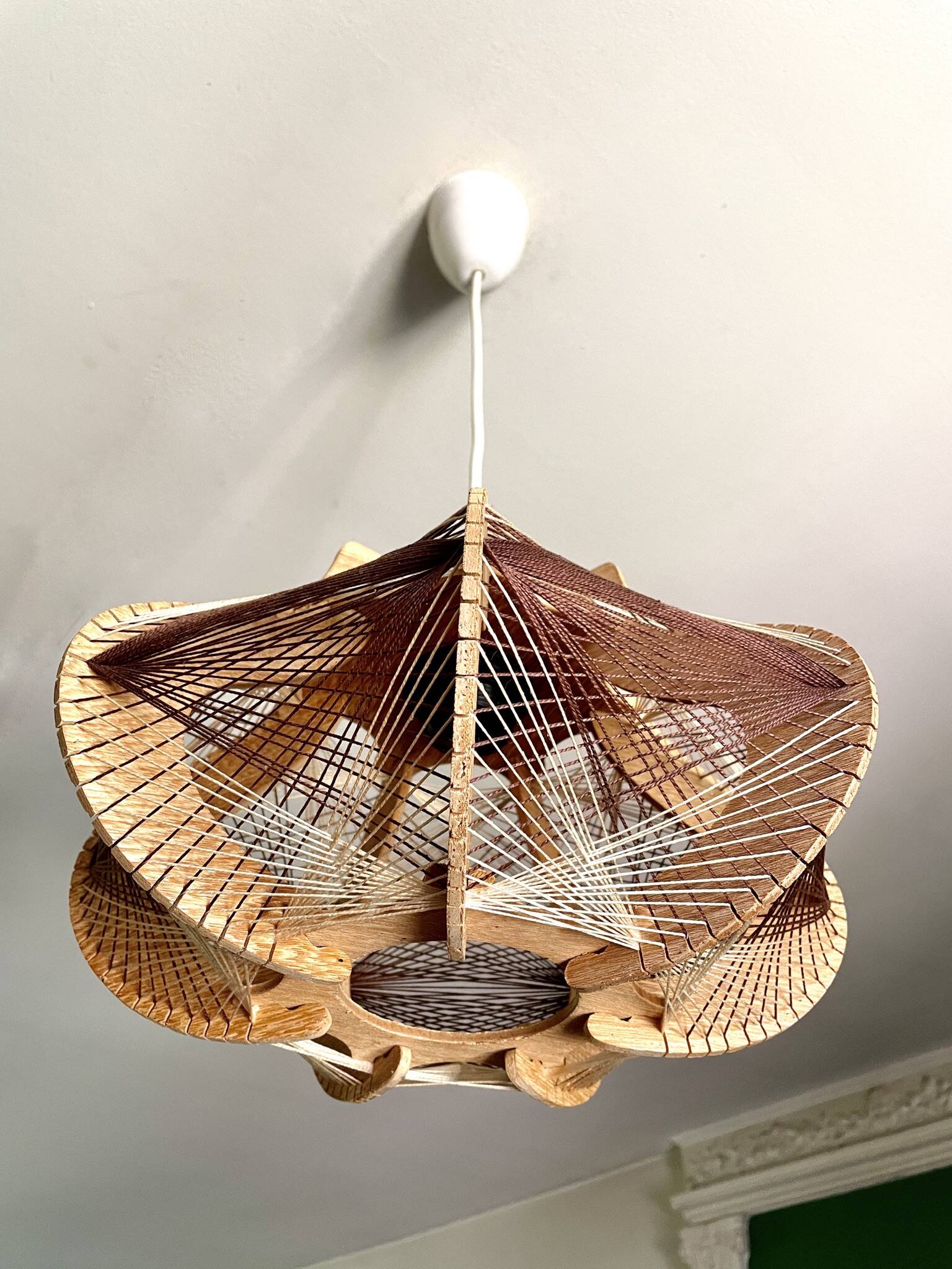 Scandinavian wooden suspension with stretched wires 1970
