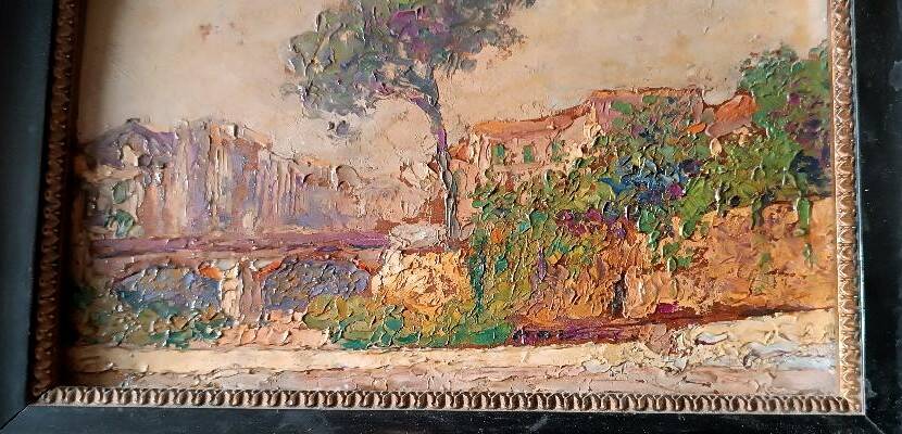 Painting from the late 19th century, impressionist oil on panel.