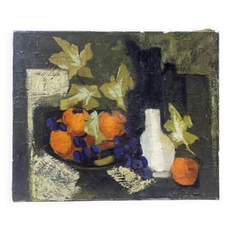 Tableau "Oranges et raisins" signé Antoinette Cleper