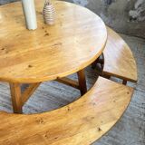 Set of round table and 4 rounded benches, 1950