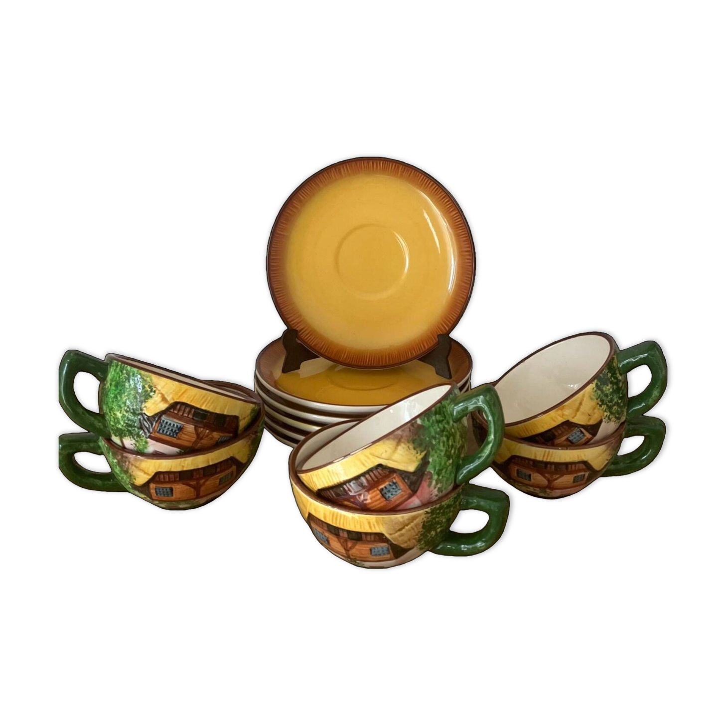 Vintage-Service of 6 cups with saucers-Chalet theme-West Germany