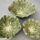 Set of 3 vintage ceramic salad bowls with cabbage leaves