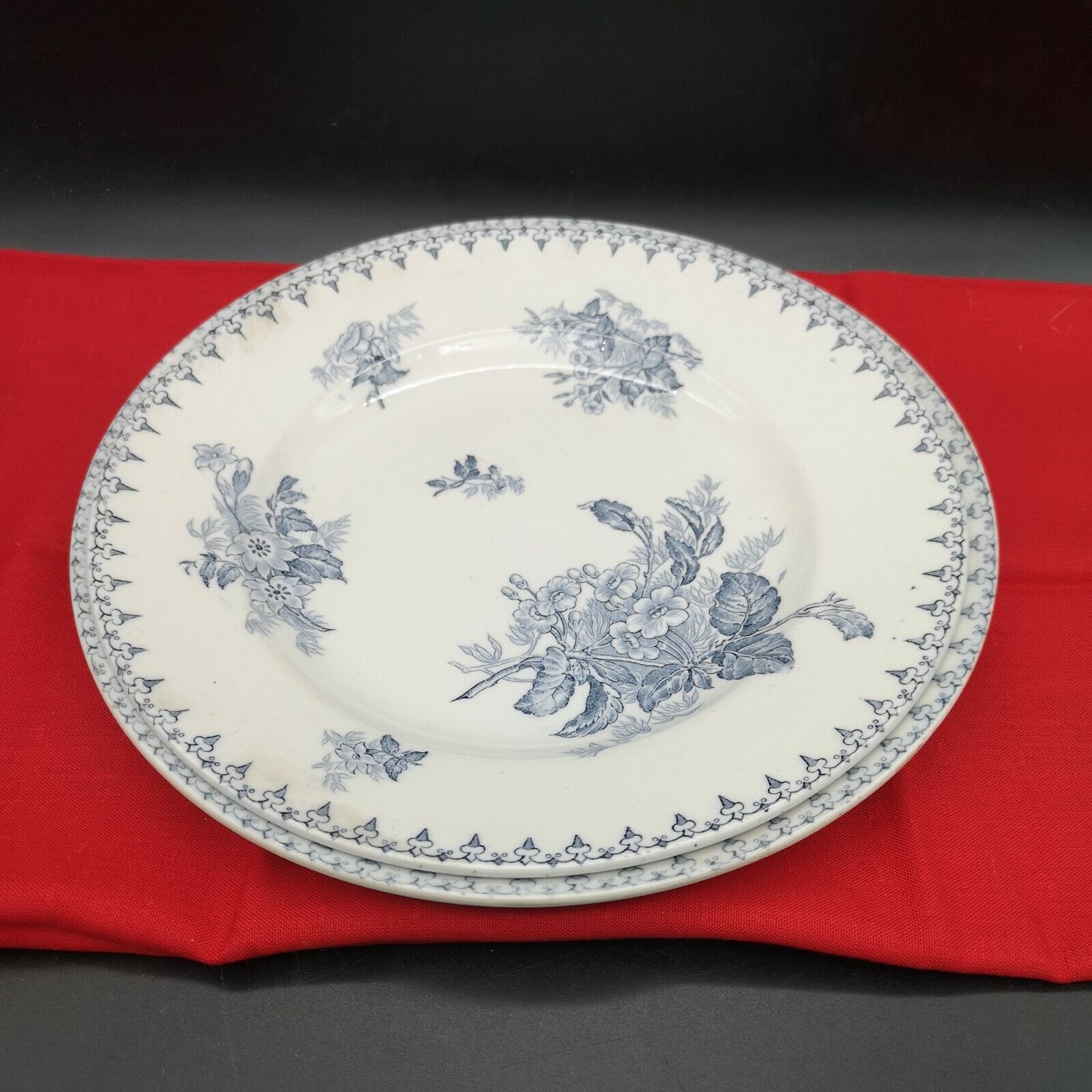 Pair of round dishes in Sarreguemines earthenware model Flore.