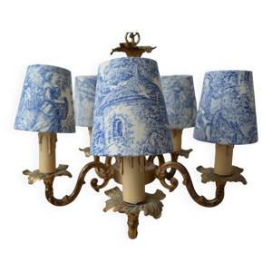 Lustre bronze, 5 abat-jours - toile