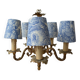 Lustre bronze, 5 abat-jours toile de Jouy