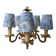 Lustre bronze, 5 abat-jours toile de Jouy