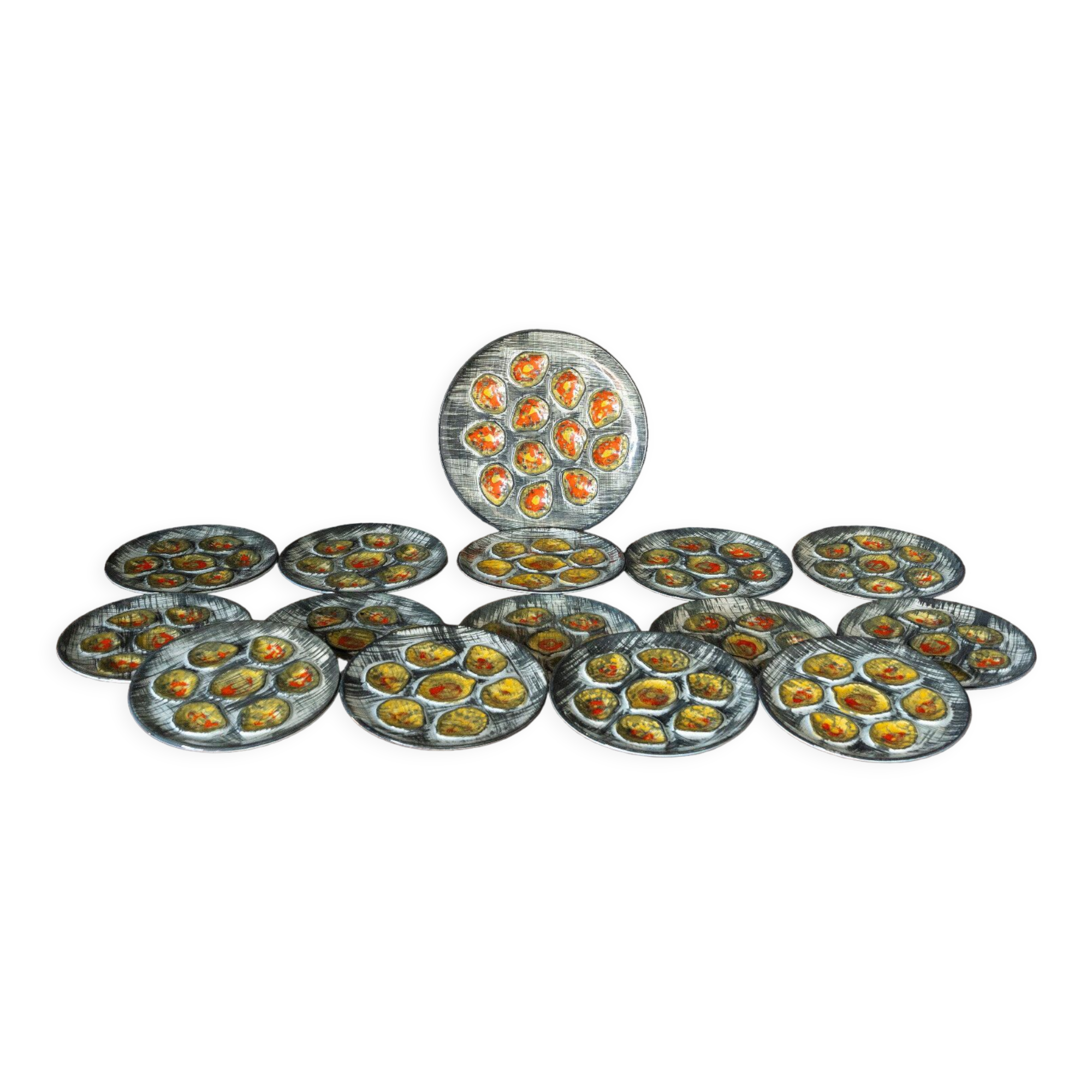 Seashell service barbotine pornic 14 plates and 1 dish mid-twentieth