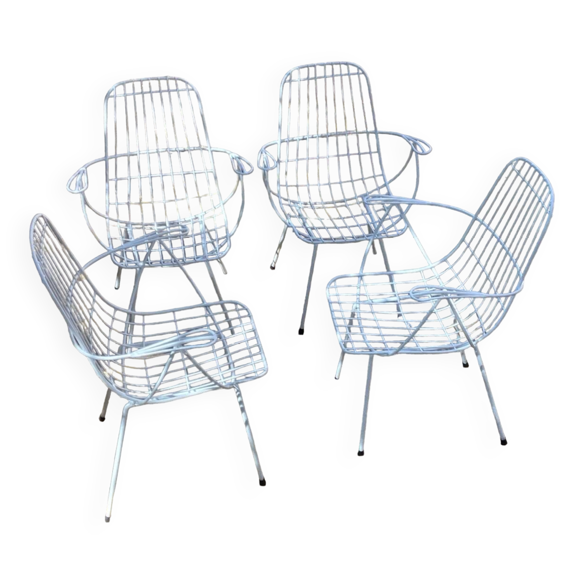 4 vintage 60s garden armchairs in white metal