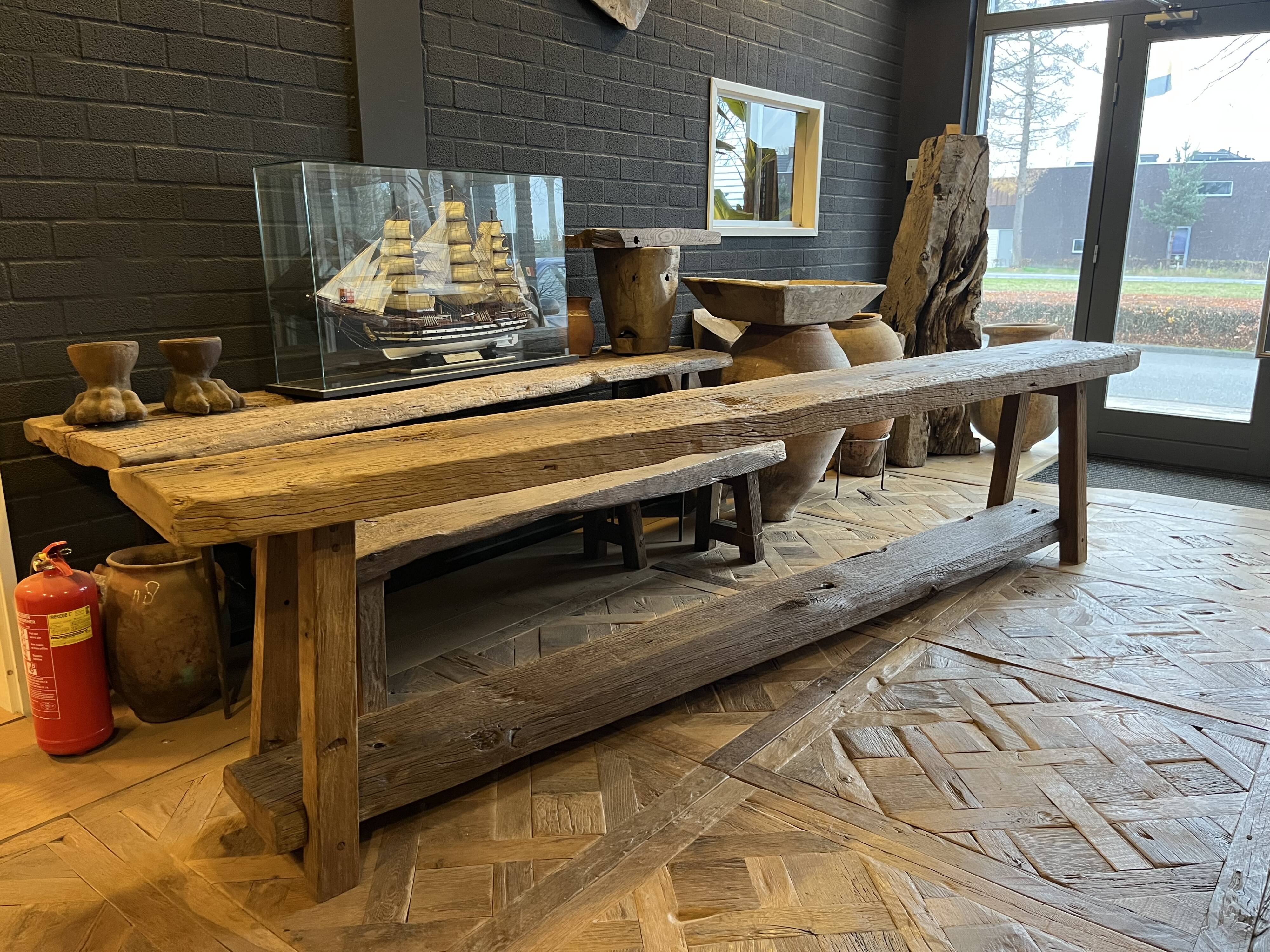 Tall console table in solid antique oak - 335cm long