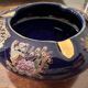 Cobalt Blue Enameled Ashtray, Golden Peacock and Floral Decor - Vintage Italy