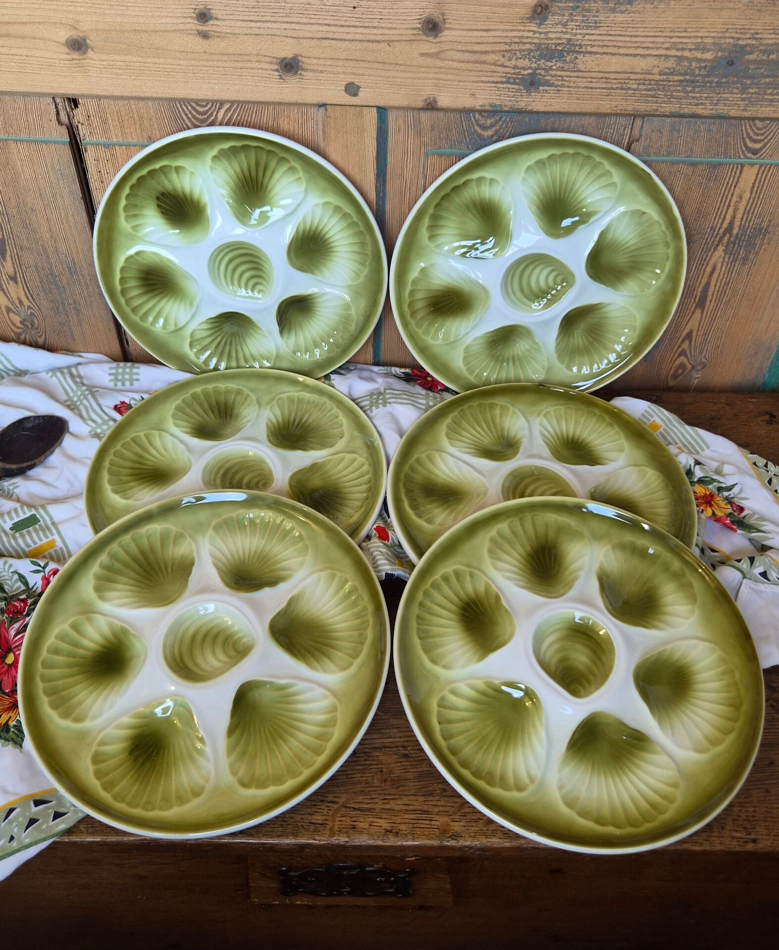 Lot de 6 Assiettes à Huîtres Vintage Orchies Moulin des Loups – Vert A