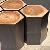 Set of 5 hexagonal stools in two-tone suar forming occasional furniture