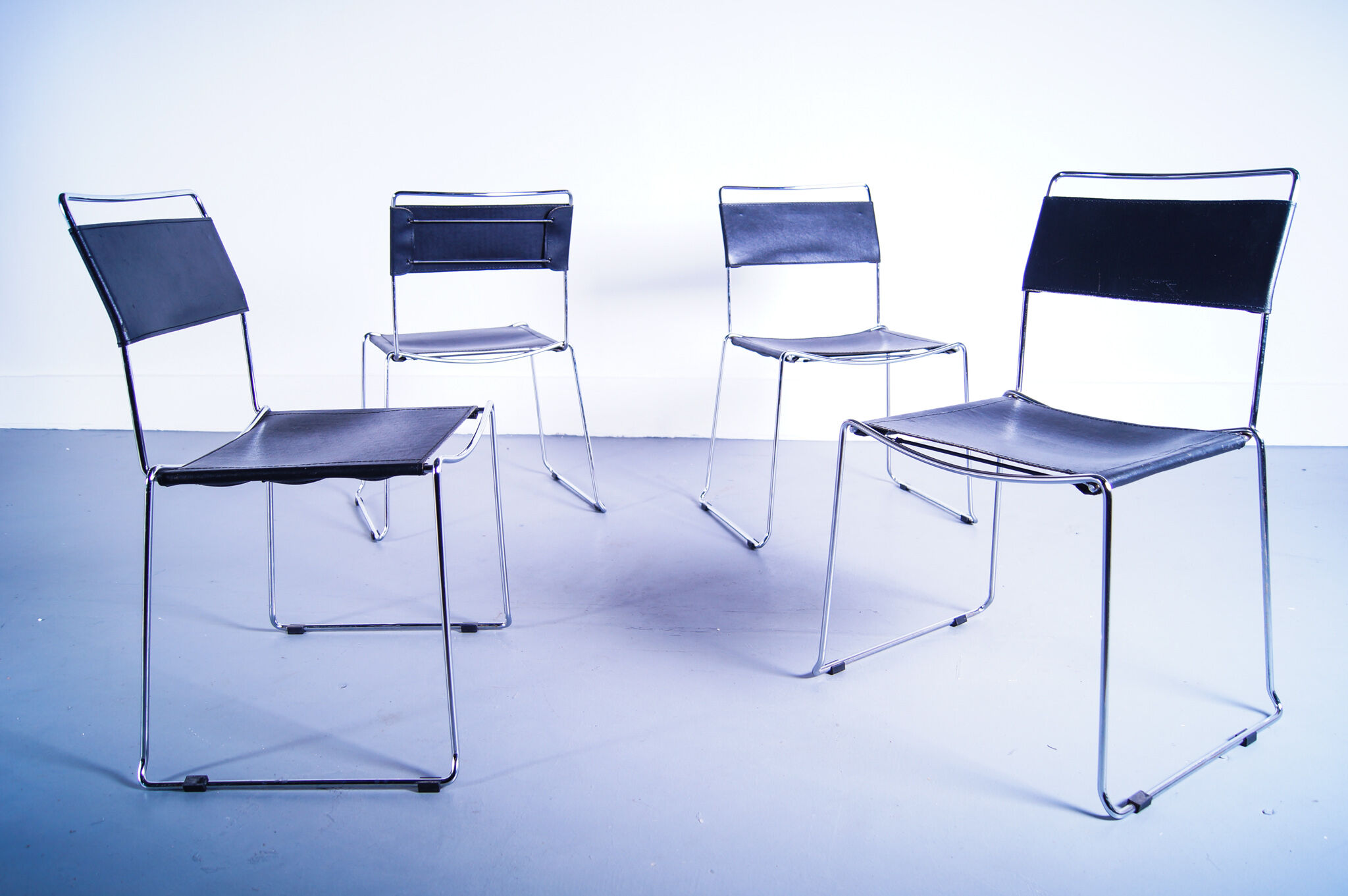 Set of 4 Giandomenico Belotti leather dining chairs for Alias 80s