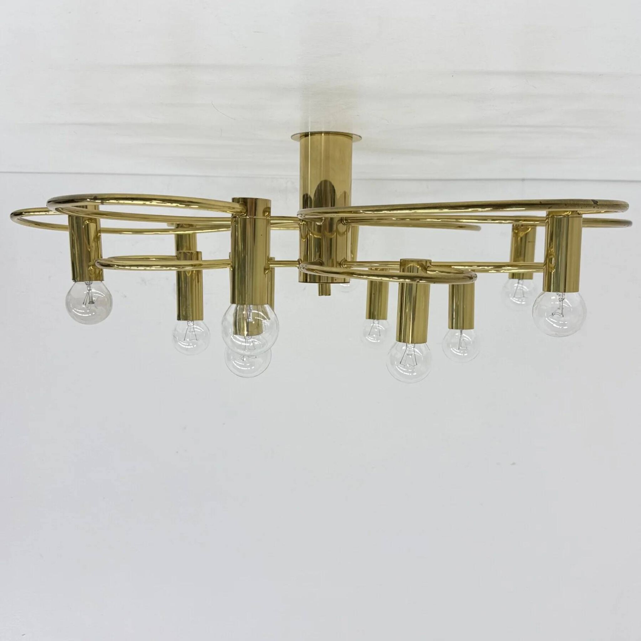 Leola sculptural brass 12-light ceiling or wall flush mount, 1970s