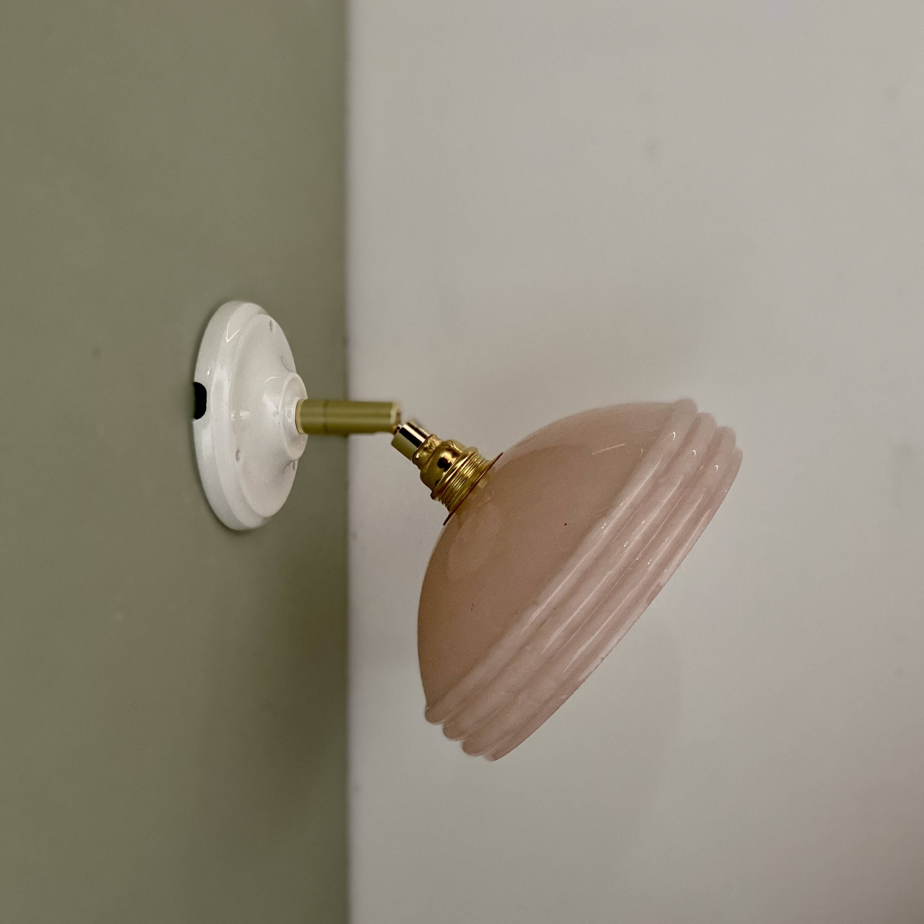 Vintage pink Clichy glass wall lamp with shade