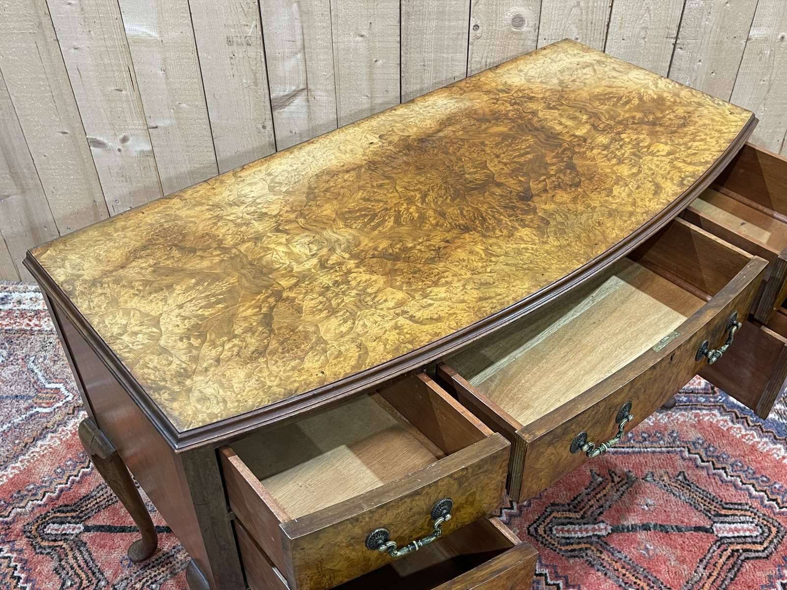1930s Chippendale Burl Walnut Desk
