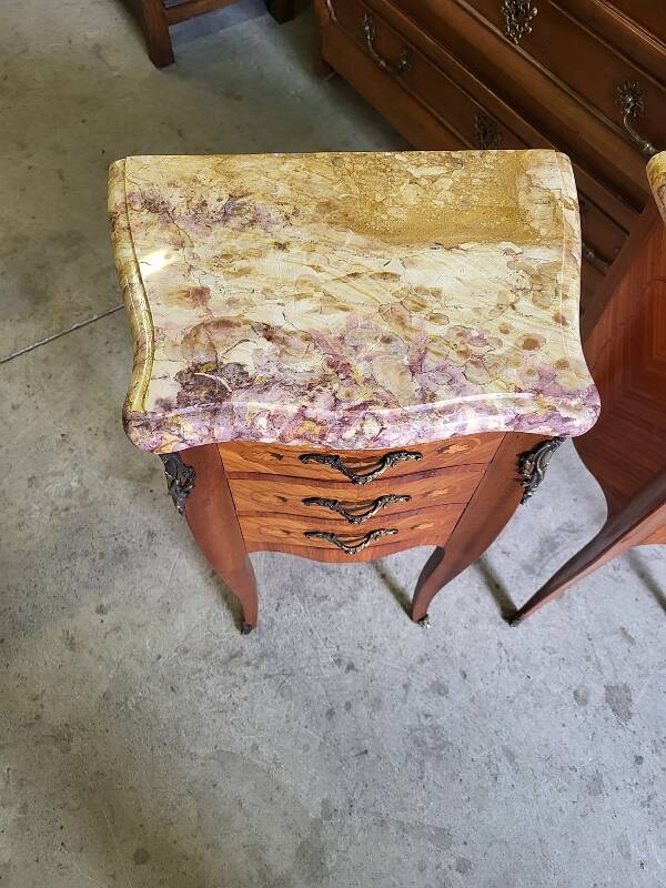 Pair of rosewood bedside tables with marble top n° 2