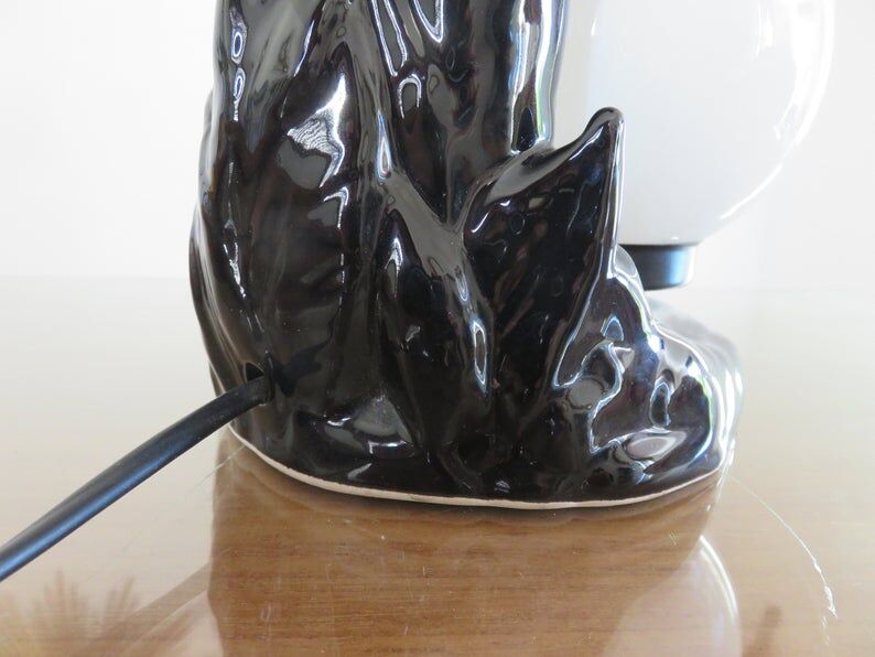 Black ceramic "palm" lamp and white opaline ball 70/80