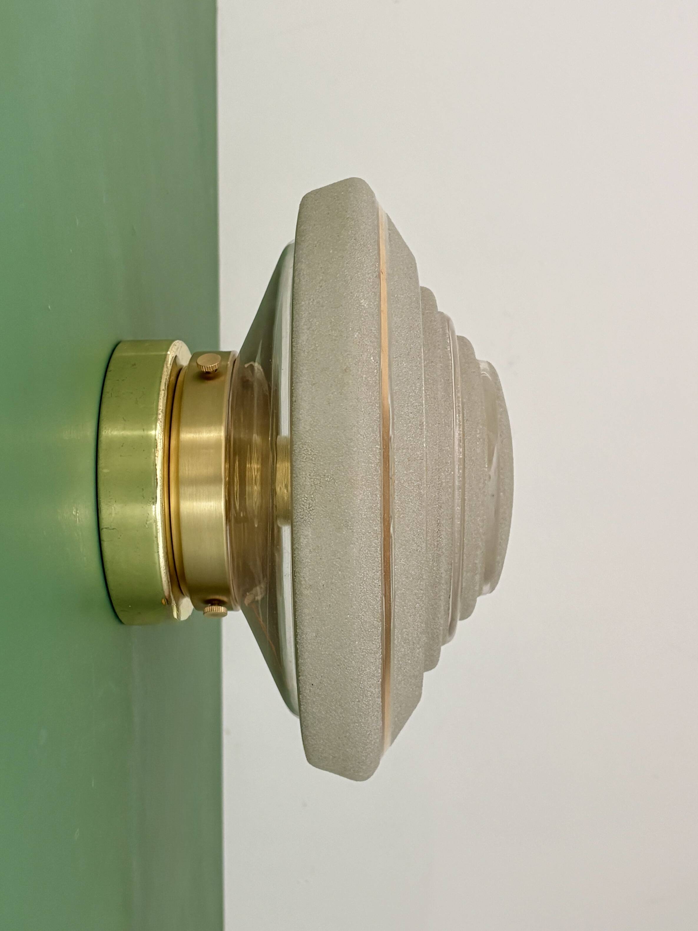 Old glass globe wall/ceiling light in frosted white and gold.