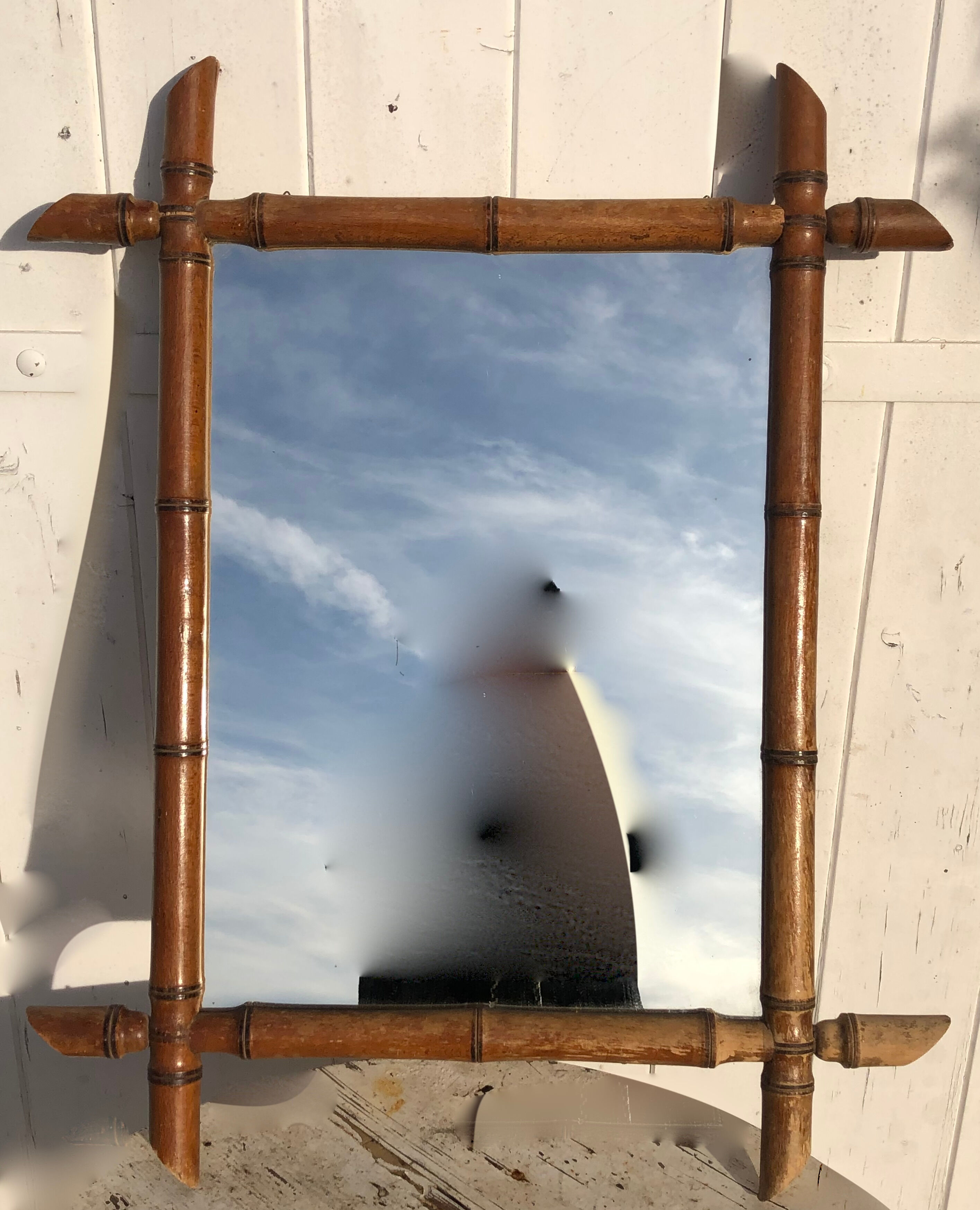 Bamboo style wooden mirror, 68 x 55 cm