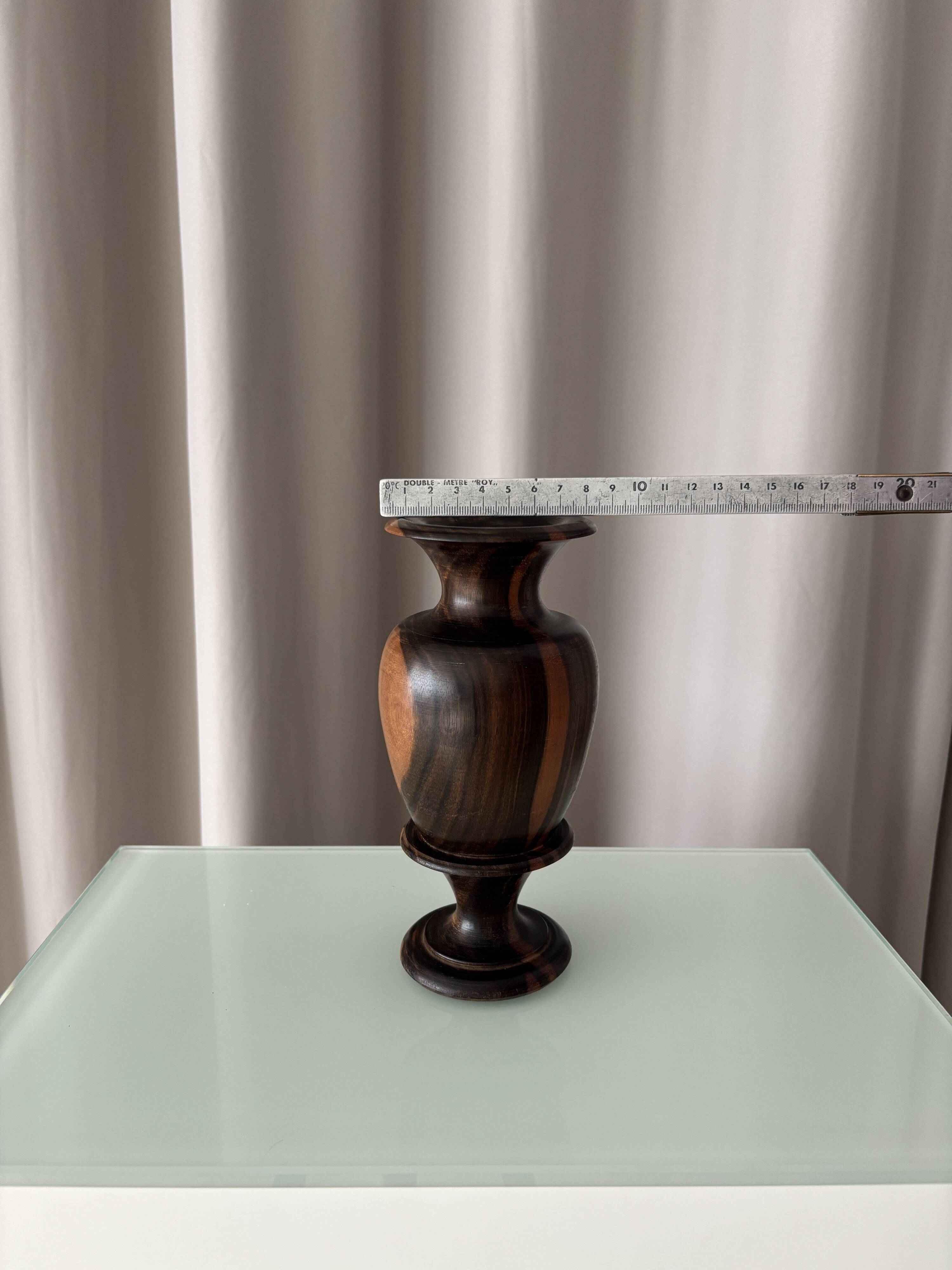 Vintage Sculptural Turned Wood Vase – Dark Hardwood – 20 cm