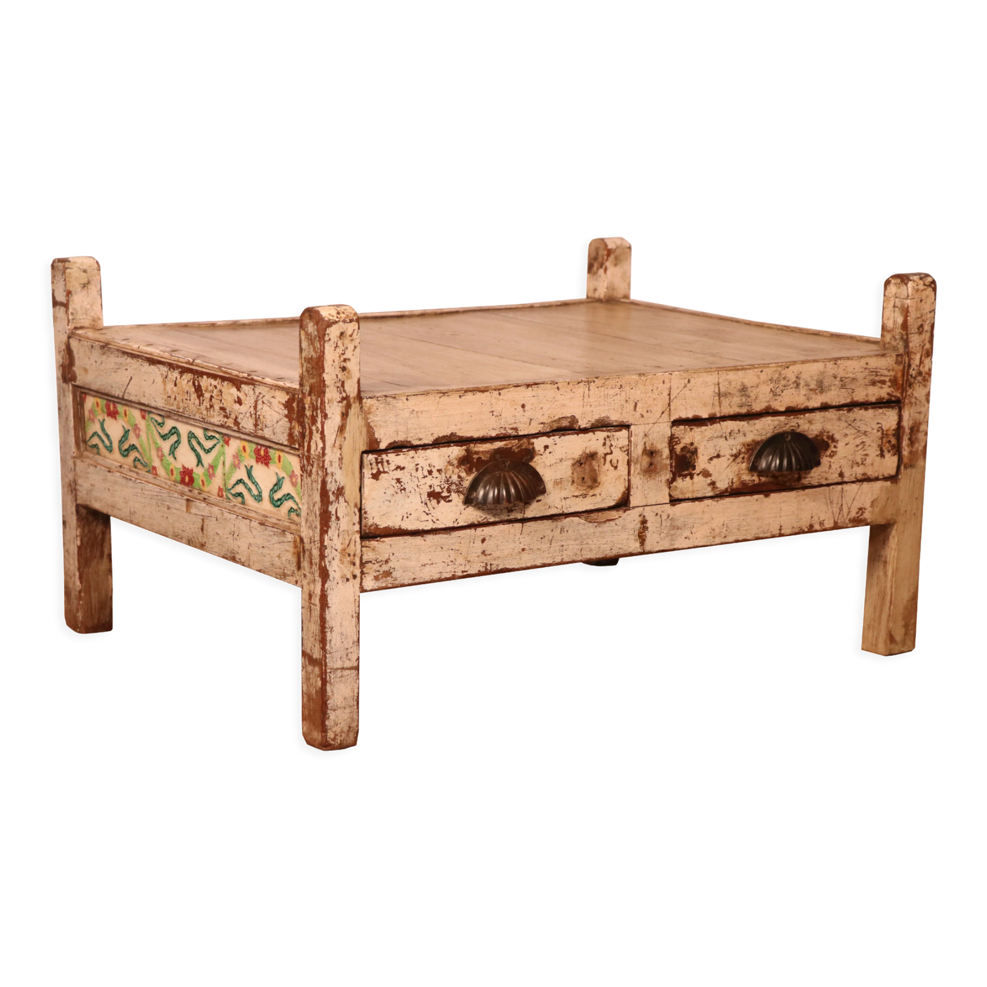 Old Burmese teak trade table original ecru patina