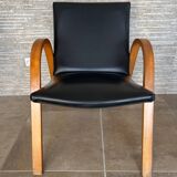 Hugues Steiner Bow Wood armchair in beech and black skai