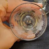 4 Old Small Liqueur Glasses in Engraved Vine Leaf and Grape Glass