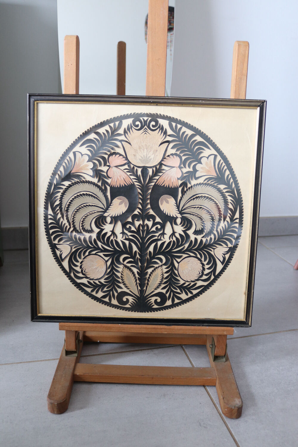 Decorative frame with roosters – vintage Polish découpage