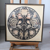 Decorative frame with roosters – vintage Polish découpage