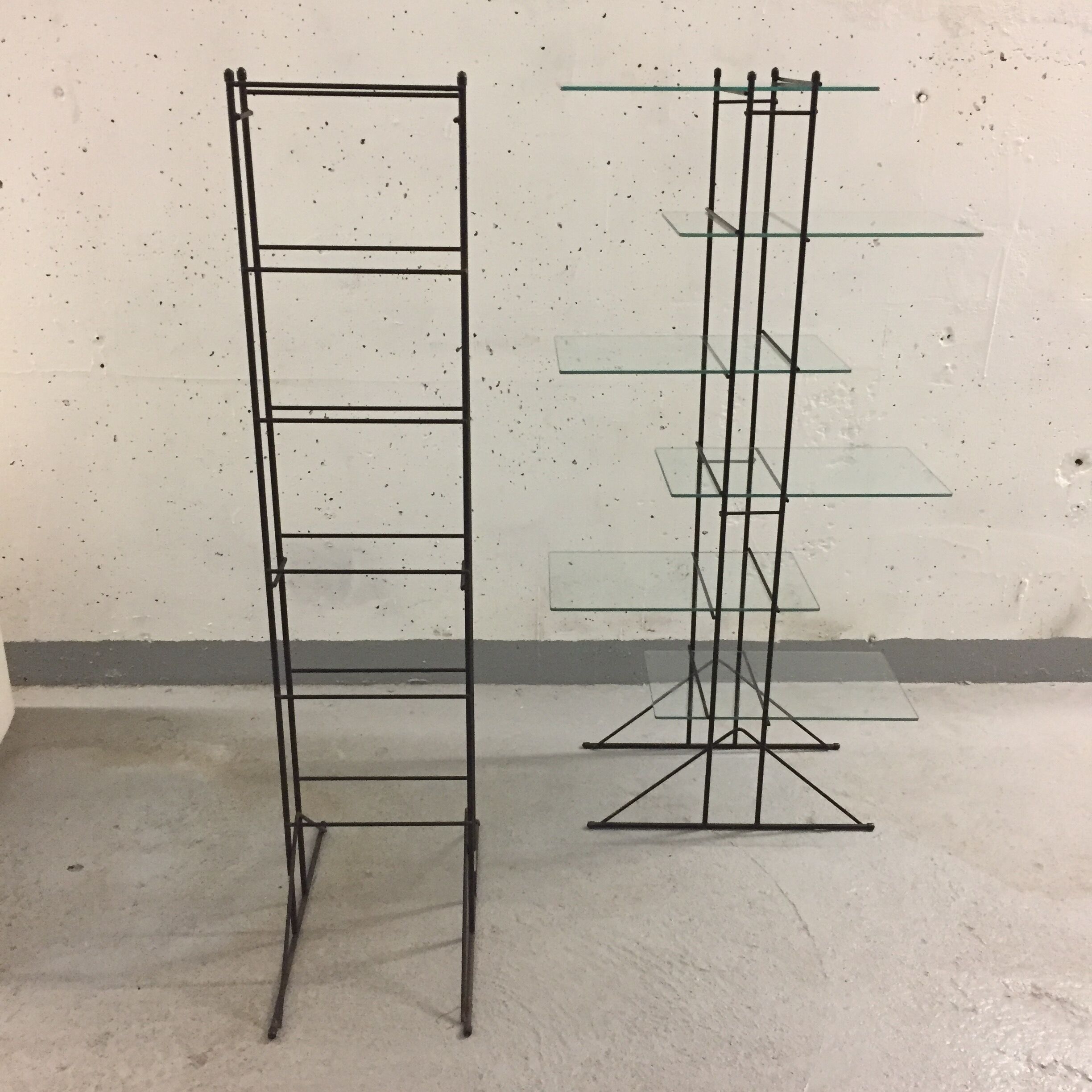 Pair of glass and metal shelves 1970