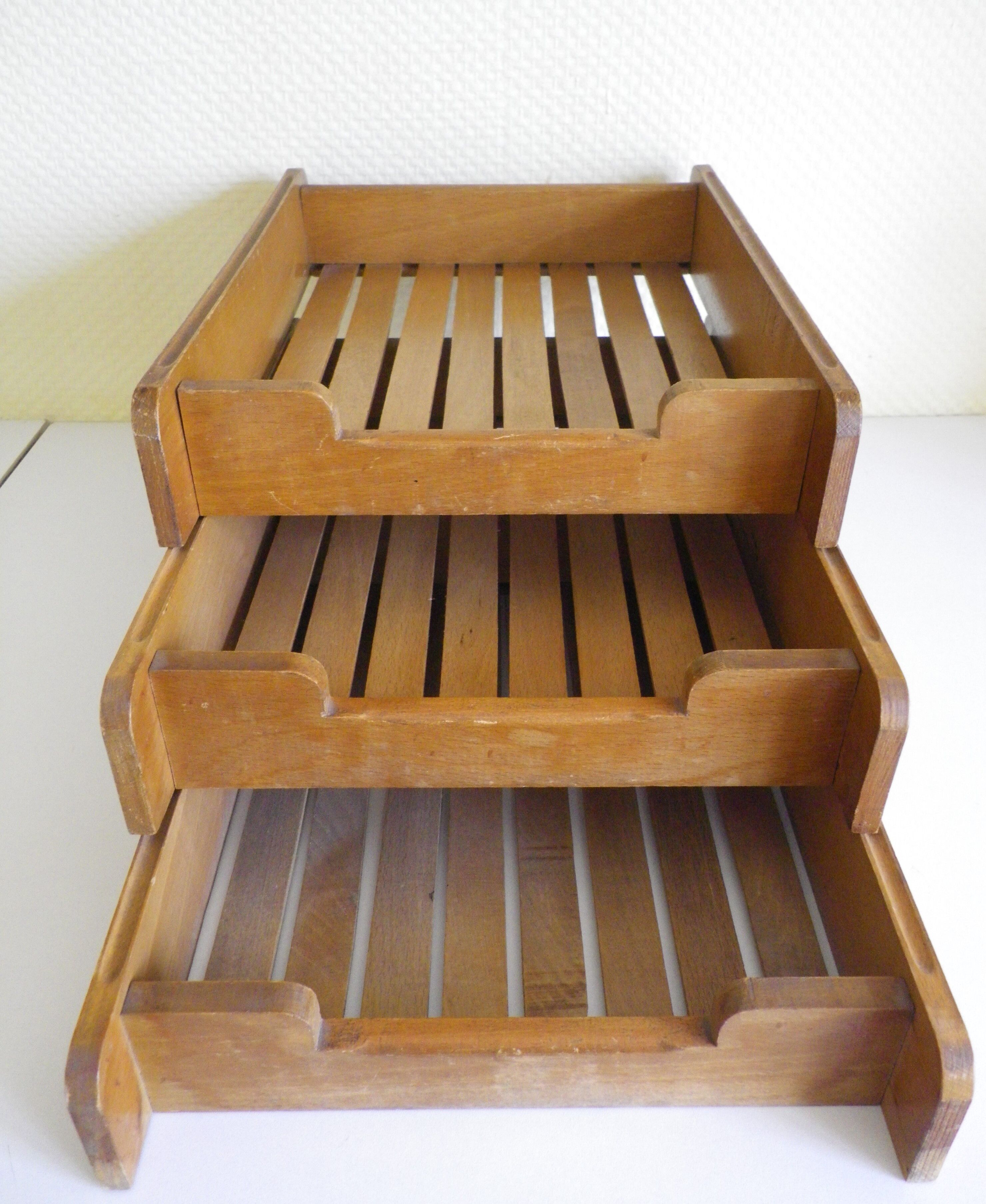 Old mail sorter, 3 sliding bannettes, entirely made of wood